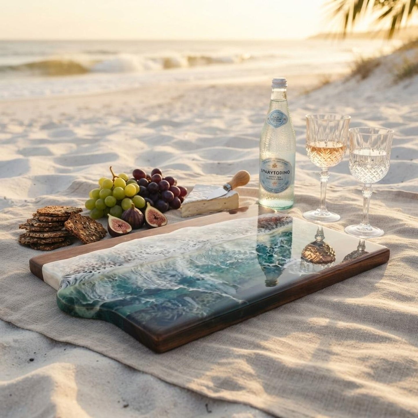 Ocean Resin Charcuterie Board, Handmade Coastal Serving Board, Epoxy Resin Cheese Board, Beach House Kitchen Decor, Housewarming Gift