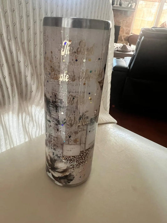 Handmade Floral Glitter Stainless Steel Tumbler, Black White Vintage Travel Mug