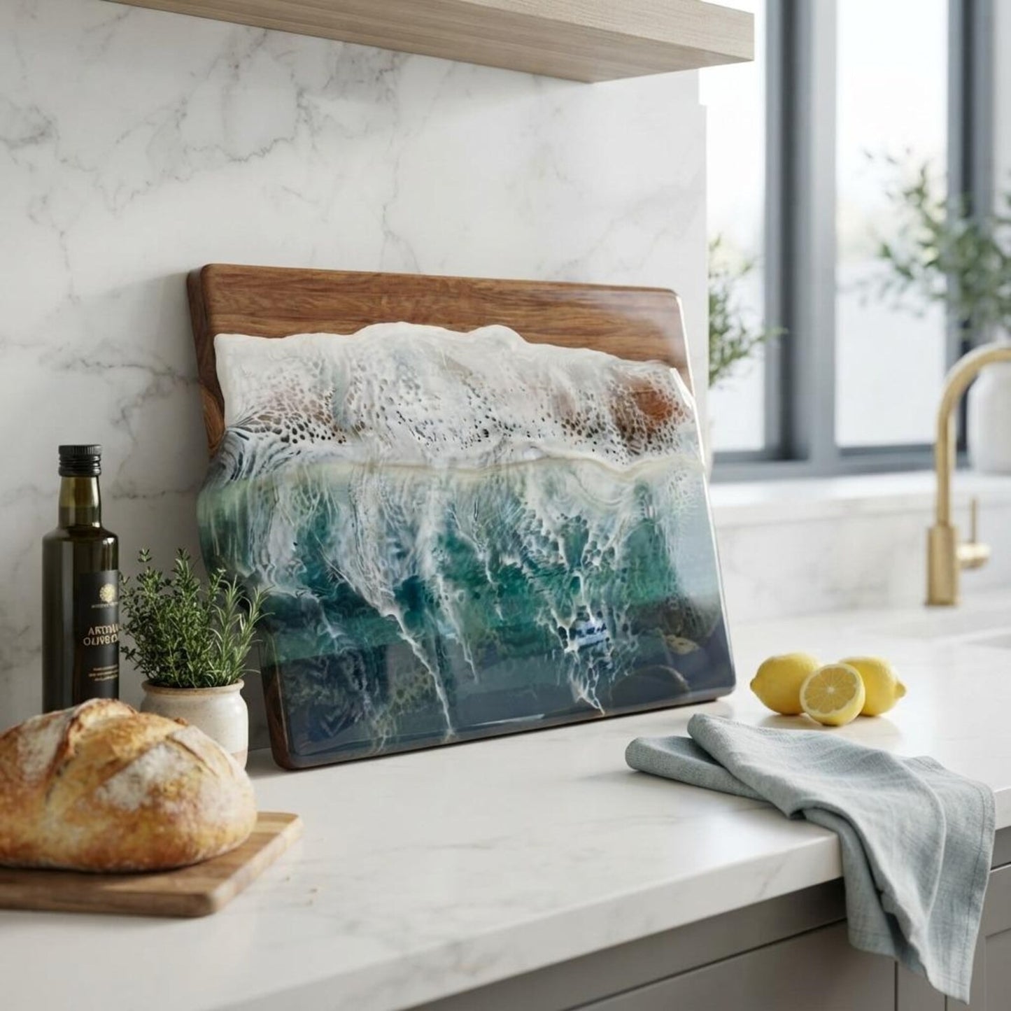 Ocean Resin Charcuterie Board, Handmade Coastal Serving Board, Epoxy Resin Cheese Board, Beach House Kitchen Decor, Housewarming Gift