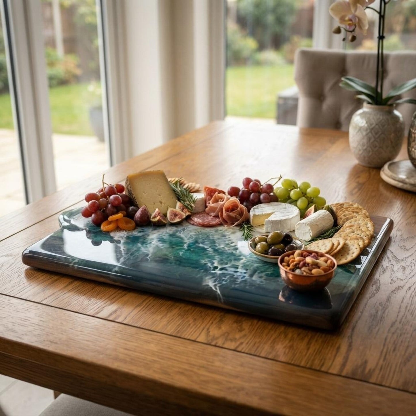 Ocean Resin Charcuterie Board, Handmade Coastal Serving Board, Epoxy Resin Cheese Board, Beach House Kitchen Decor, Housewarming Gift
